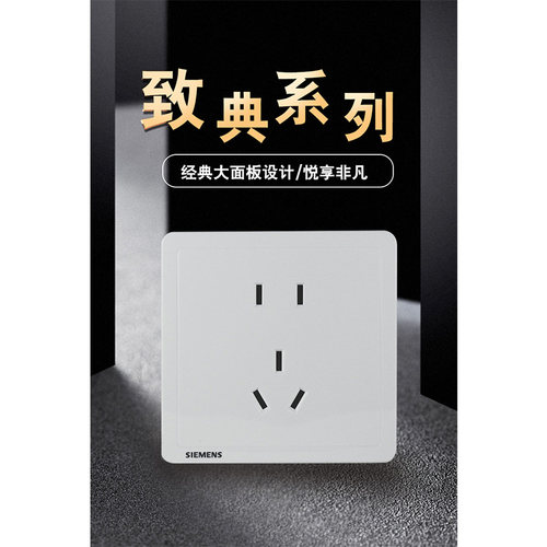 西门子开关插座面板致典雅白色86型家用斜五孔带开关双usb空调16A - 图0