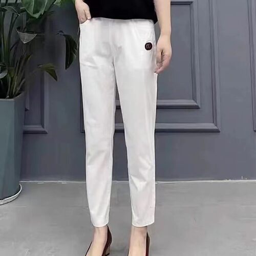 春秋款纯棉中老年女士裤子高腰水洗布弹力抗皱妈妈哈伦直筒休闲裤 - 图3