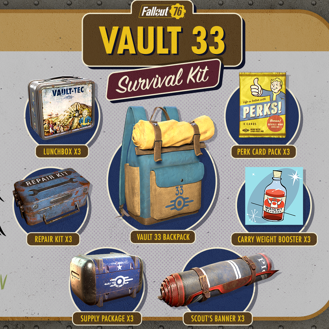 Fallout 76辐射76生存Vault 33工具包避难所背包twitch奖励激活码-图0