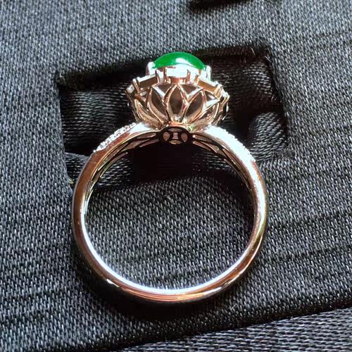 老坑正阳绿蛋面翡翠女士戒指 18k重金豪华满镶足反梯钻石霸气奢华 - 图2