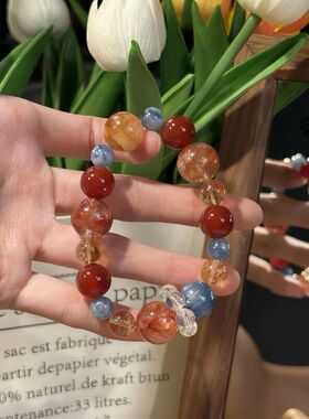 爆款天然黄塔晶蓝晶石红玛瑙水晶手串敦煌日落水晶手链女夏季送礼