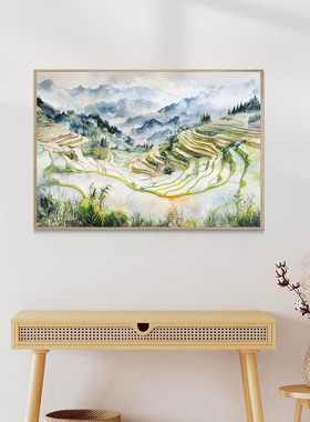 梯田风景水彩画山水挂画沙发背景墙客厅风景餐厅装饰画艺术壁画