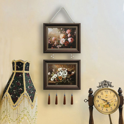 装饰画鲜花挂画珠链美式法式现代欧式餐厅卧室客厅沙发背景墙挂画 - 图1
