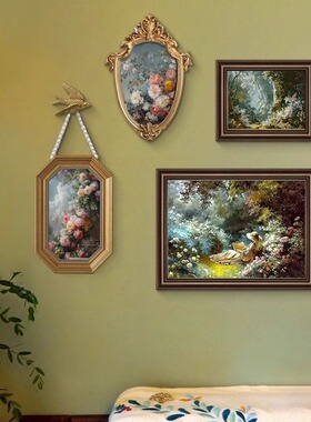 法式复古装饰画客厅花园读书人物餐厅卧室壁画沙发背景墙组合挂画