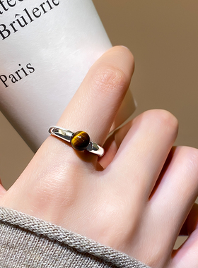 银色虎眼石开口戒指独特漂亮指环