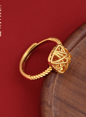 金色花丝方糖开口戒指高级感指环