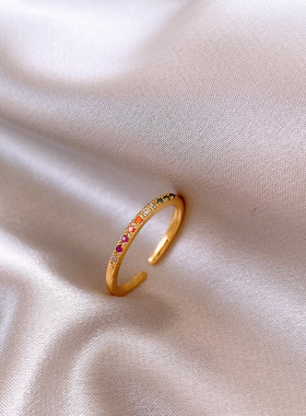 彩色锆石戒指轻奢高级感开口指环