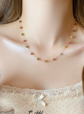 彩色串珠细款项链颈链高级感轻奢