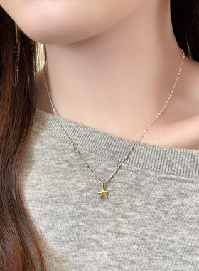 金色锤纹星星圆珠细项链高级感