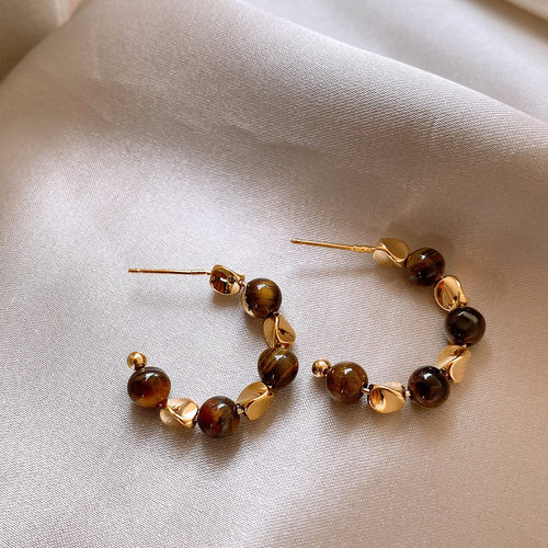 美拉德虎眼石耳圈耳环女秋冬2025新款爆款高级感轻奢耳钉耳饰品 - 图1