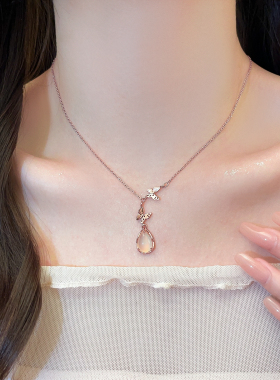 水滴猫眼蝴蝶吊坠项链高级感轻奢