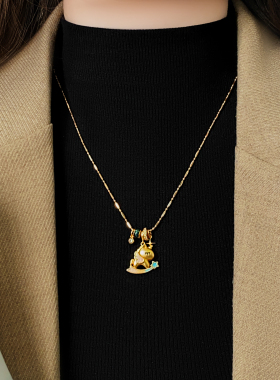 沙金珐琅彩小马星星吊坠项链