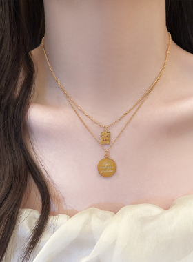 金色双层叠戴几何吊坠项链锁骨链