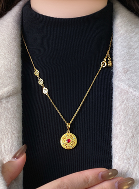 金色福字珐琅彩八宝罗盘吊坠项链