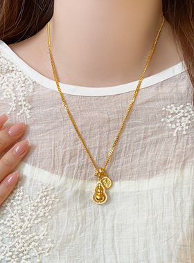 新中式古法沙金微镶葫芦项链饰品