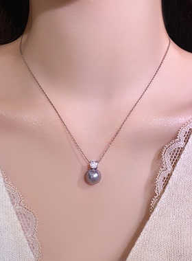 麻灰珍珠锆石项链高级感轻奢配饰