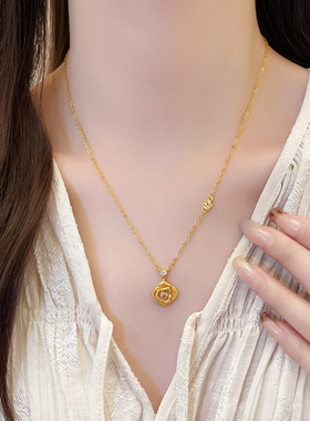 古法沙金拉丝花朵锆石项链毛衣链