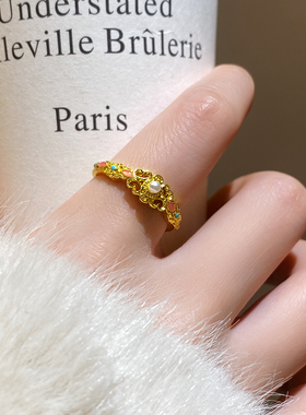 沙金珐琅彩花丝开口戒指高级感