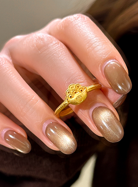 沙金福字元宝钱币开口戒指高级感