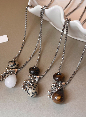 虎眼石水滴串珠长款项链高级轻奢