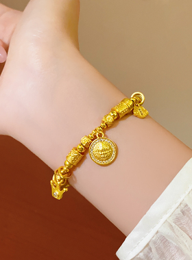 沙金微镶圆牌串珠手串轻奢小众