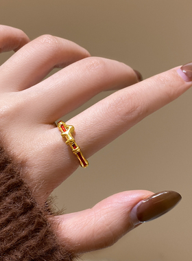 金色小马红绳开口戒指高级感指环