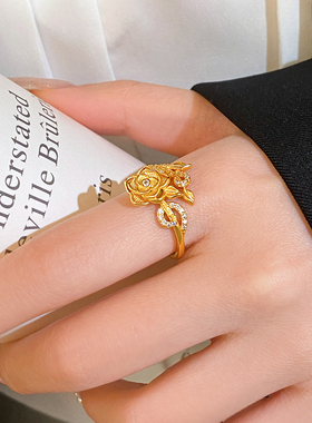 古法沙金纹理花朵锆石戒指巨好看