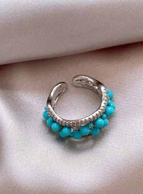 满天星绿色圆珠锆石戒指开口指环