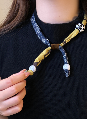 拼接布艺串珠项链高级感轻奢小众