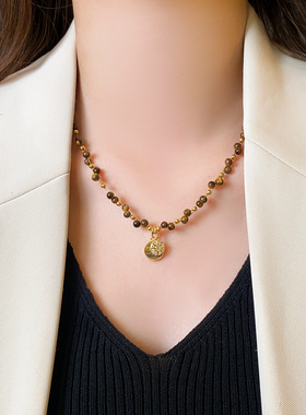 美拉德虎眼石串珠八芒星圆盘项链