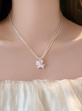 双层叠戴水晶独角兽吊坠项链配饰