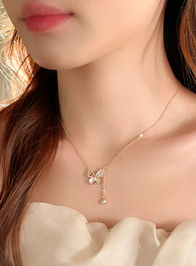天然贝壳蝴蝶项链轻奢小众锁骨链