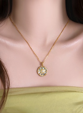 金色圆盘八芒星吊坠项链高级感