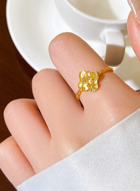 金色碎碎冰四叶草扭纹戒指巨好看