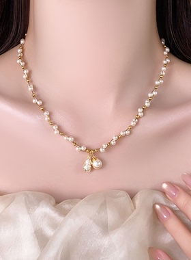 白鹿同款珍珠葫芦吊坠项链锁骨链