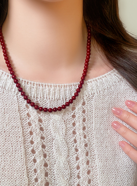 红色珍珠项链轻奢小众高档高级感