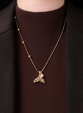 彩色锆石鱼尾珍珠吊坠项链高级感