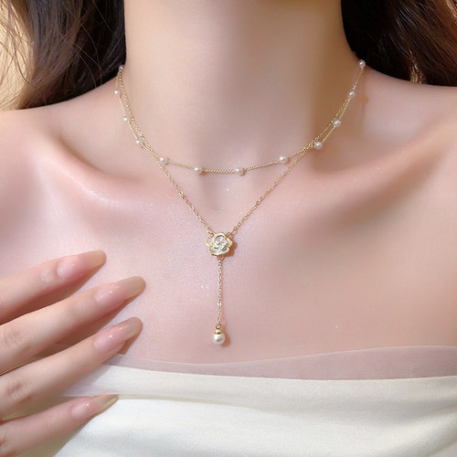 山茶花珍珠吊坠项链女2026新款颈链高级感轻奢小众锁骨链叠戴配饰 - 图2