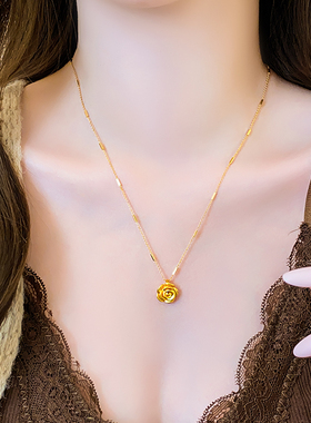 金色磨砂玫瑰项链高级感轻奢小众