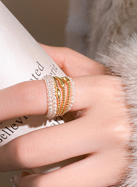 多层珍珠叠戴戒指轻奢高级感小众