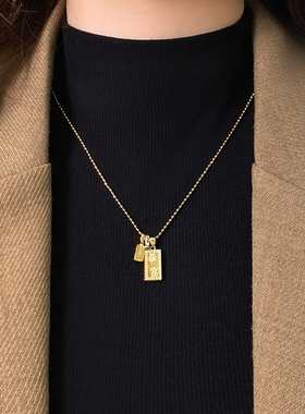 金色暴富方砖项链轻奢毛衣链配饰