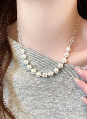 银色珍珠串珠项链颈链高级感轻奢