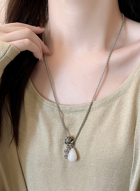 长款虎眼石水滴吊坠项链女高级感