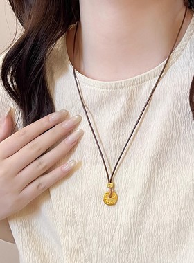 古法沙金小钱币项链轻奢小众吊坠