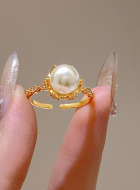 金色珍珠戒指轻奢高级感小众设计