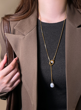 金属圆环珍珠吊坠长项链高级感