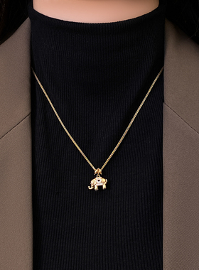 沙金微镶小象吊坠毛衣项链高级感