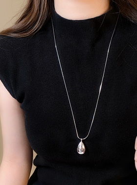银色水滴吊坠抽拉式可调节项链