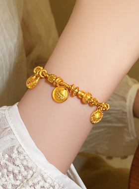 古法沙金锤纹葫芦手链轻奢小众