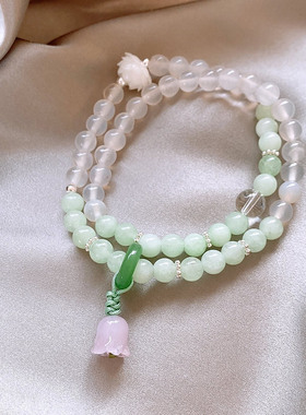 新中式莲花玉石串珠双层叠戴手链